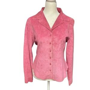 Brandon Thomas Women’s Leather Jacket Shacket Size MP Pink Fall Winter Barbie